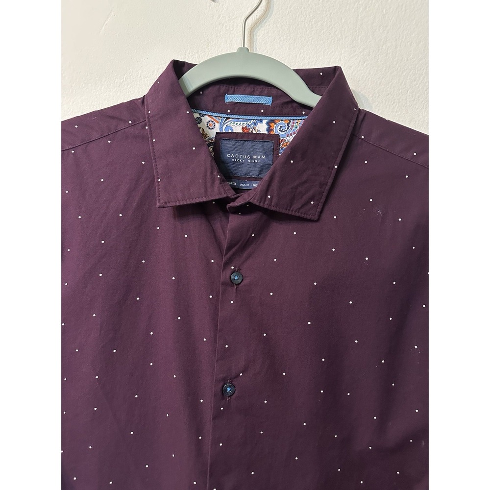 Cactus Man Ricky Singh Mens XL Burgundy Maroon Dot Poplin Button Down Shirt NWOT